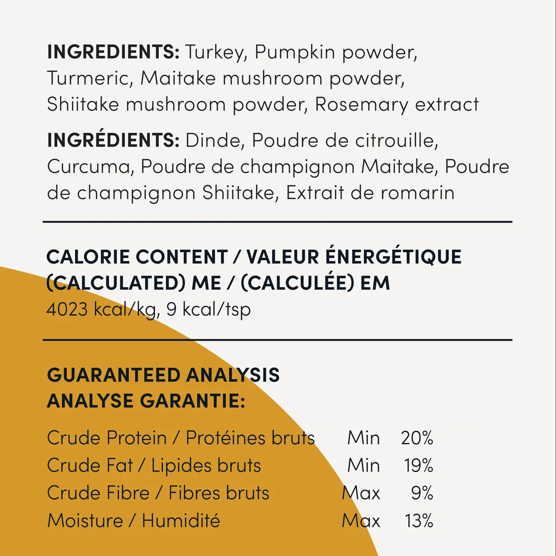 Full ingredient list for Crumps Naturals Superfood Sprinkles Gold dog food topper – premium turkey and golden superfoods carefully chosen to support digestion, reduce inflammation, and strengthen canine immune health