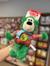 Kong Holiday Wild Knots Bear Green  in small/large dog toy featuring festive winter sweater and scarf, with durable knotted rope inside and squeaker for interactive play and snuggling