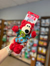 Kong Holiday Wild Knots Bear Red, small size, featuring a cozy red sweater and scarf, with durable knotted rope and squeaker for interactive play.