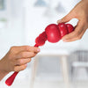 The KONG Brush being inserted into a KONG toy, demonstrating its deep-cleaning capability.