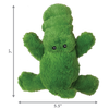 KONG Cozie™ Ali Alligator plush toy with size dimensions indicated, highlighting its perfect size for gentle indoor play and snuggles.