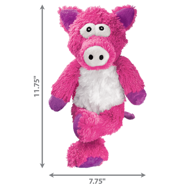 "Kong Cross Knots Pig - Medium/Large size with detailed measurements displayed."