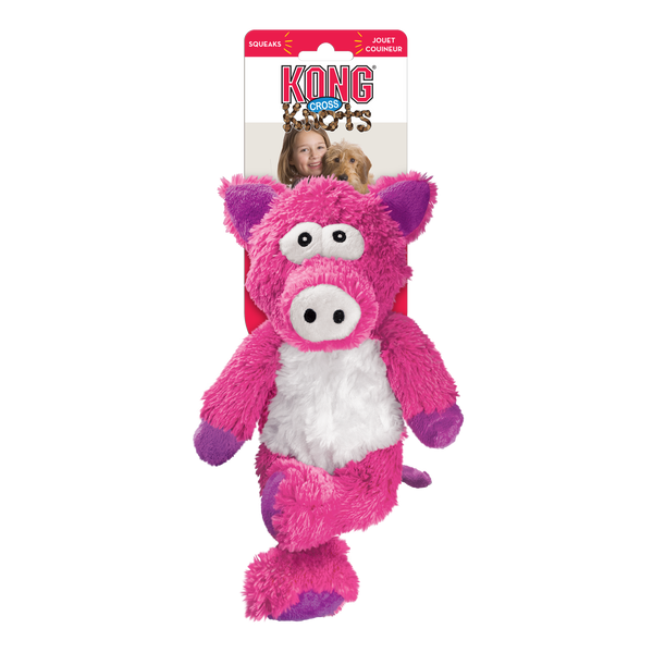 "Kong Cross Knots Pig - front view showcasing its adorable design with crossed legs and an animated face."