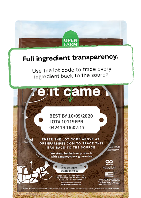 Open Farm ingredient transparency, featuring pasture-raised lamb and ancient grains to ensure premium, ethical nutrition for pets.