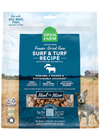 High-quality Open Farm Surf & Turf Freeze Dried Raw Dog Food bag featuring pasture-raised beef, wild-caught salmon, and organic veggies for balanced health.