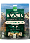 Front view of Open Farm Open Prairie Freeze-Dried Morsels Dog Food bag, showcasing 95% meat content, humanely raised chicken and turkey, and organic ingredients for nutritious meals.