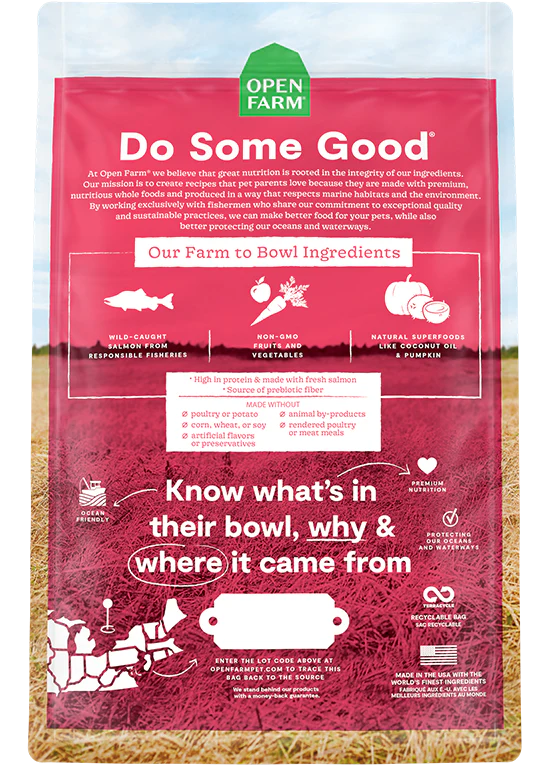 An image displaying the back of the bag, providing detailed nutritional information and ingredient transparency.