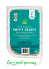 Image showing how to open Open Farm Gently Cooked Puppy Recipe’s pouch, emphasizing its easy-to-serve, resealable design for convenience.