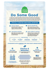 Back view of Open Farm Healthy Weight Dog Food bag displaying ingredient transparency, guaranteed analysis, and feeding guidelines for weight management.