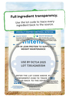 Close-up of the lot code on Open Farm’s Healthy Weight Dog Food bag, demonstrating full ingredient traceability and commitment to high-quality sourcing.