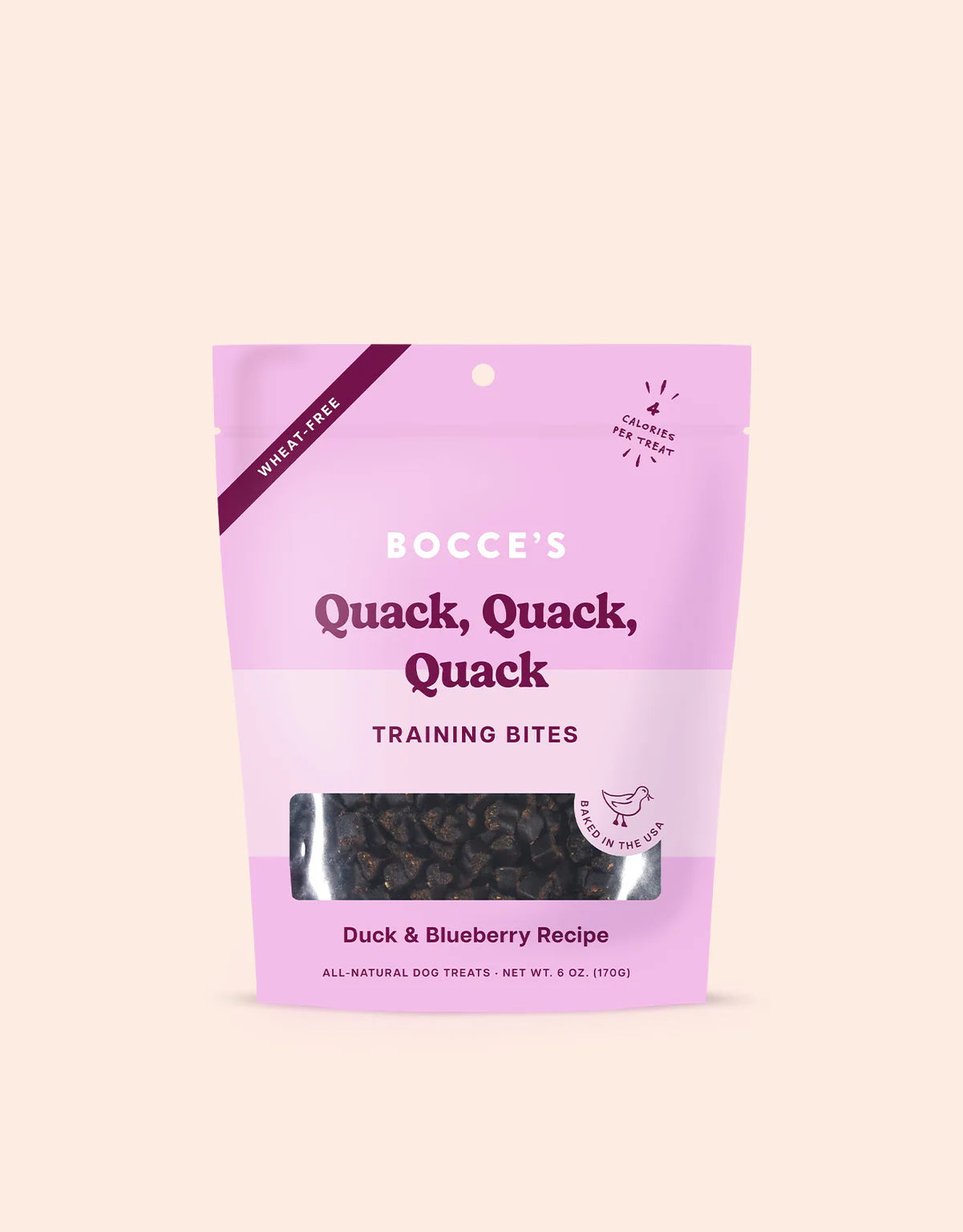 Bag of Bocce's Bakery Training Treats - Quack, Quack, Quack featuring irresistible duck flavour.