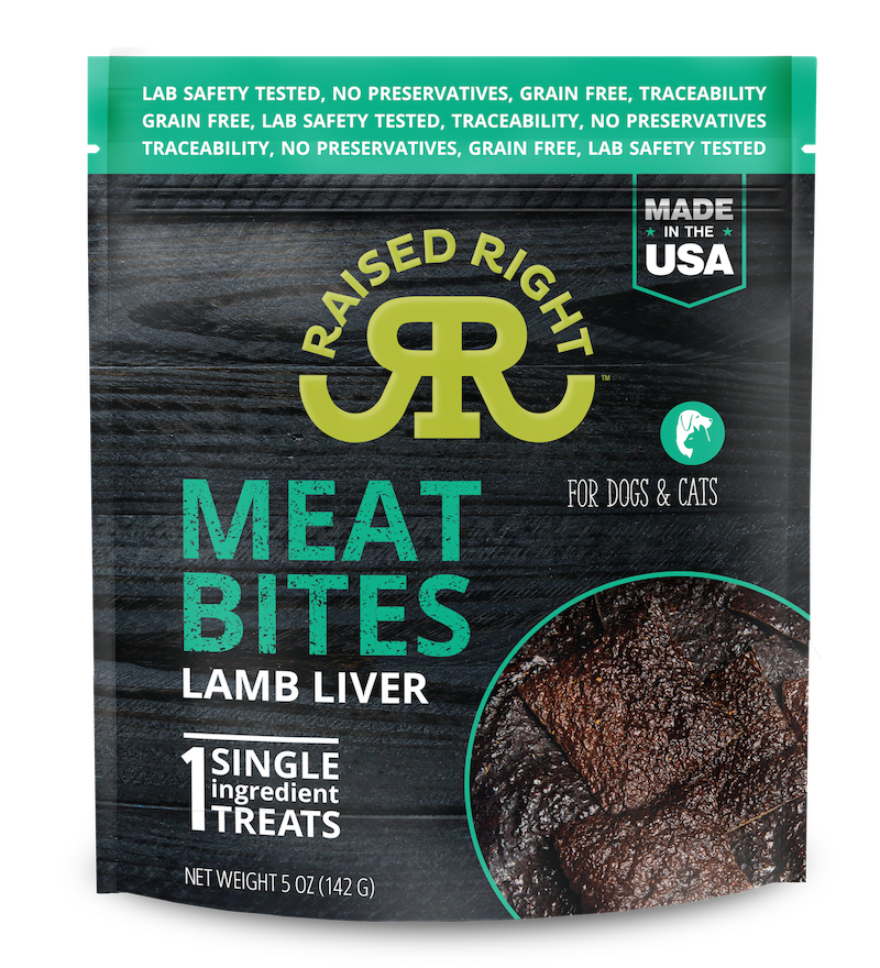 Raised Right Meat Bites: Image displaying the product packaging, showcasing the premium single-ingredient meat treats