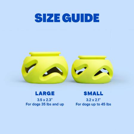 Small and large WAGLAB PlayStack The Boomerang Green dog toys displayed side by side showing size options available for small, medium, and large breed dogs