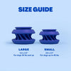 Small and large WAGLAB PlayStack The Slobber Blue dog toys displayed side by side highlighting available size options for small, medium, and large breed dogs