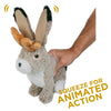 Tall Tails 8” Animated Jackalope Plush Dog Toy showing if you squeeze the toy the ears they twitch proving more engagement for your dog.