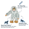 Tall Tails 14” Yeti Plush Dog Toy highlighting perfect size for medium to large dogs, soft fabric for calming comfort, and squeaker for sensory enrichment.