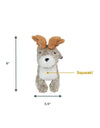 Tall Tails Animated Jackalope Plush Dog Toy shown with 8” x 5.5” dimensions, sized perfectly for small to medium dogs who love interactive play and cuddles.