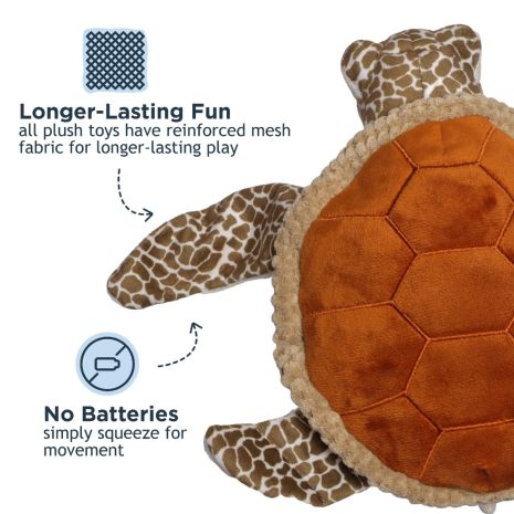 Tall Tails 9” Animated Sea Turtle Plush Toy with reinforced mesh for durability, and no batteries required for animation.