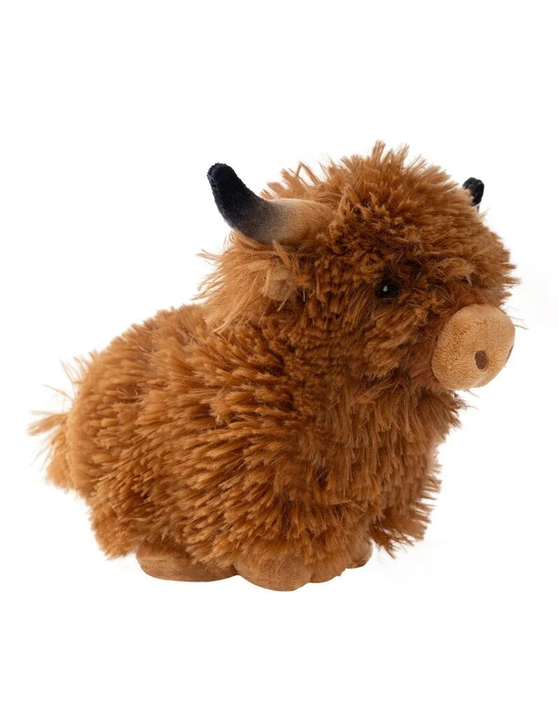Side profile of Tall Tails Highland Cow Plush Dog Toy highlighting durable stitching, reinforced seams, and soft fabric ideal for cuddles and supervised play.