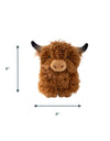 Tall Tails Highland Cow Plush Dog Toy with dimensions 8″ x 8″, perfectly sized for medium to large dogs, offering both cuddly comfort and interactive fun.