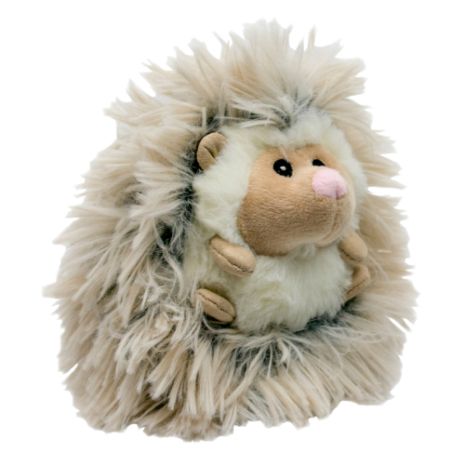Side profile of Tall Tails Mini Hedgehog Dog Toy showing fluffy Real Feel Fabric™ texture, reinforced seams, and compact size perfect for small dogs and puppies.