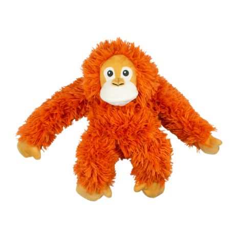 Tall Tails 14” Orangutan Plush Dog Toy with rope interior, reinforced mesh fabric, and soft plush exterior for durable tugging, safe squeaking, and snuggling.