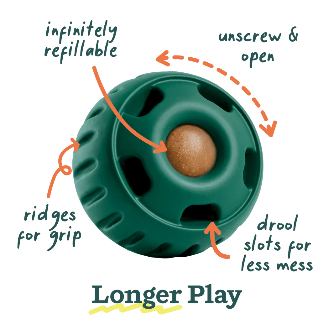 Close-up of the Woof Pupsicle with arrows highlighting benefits such as the twist-open design, easy cleaning, and durable materials.