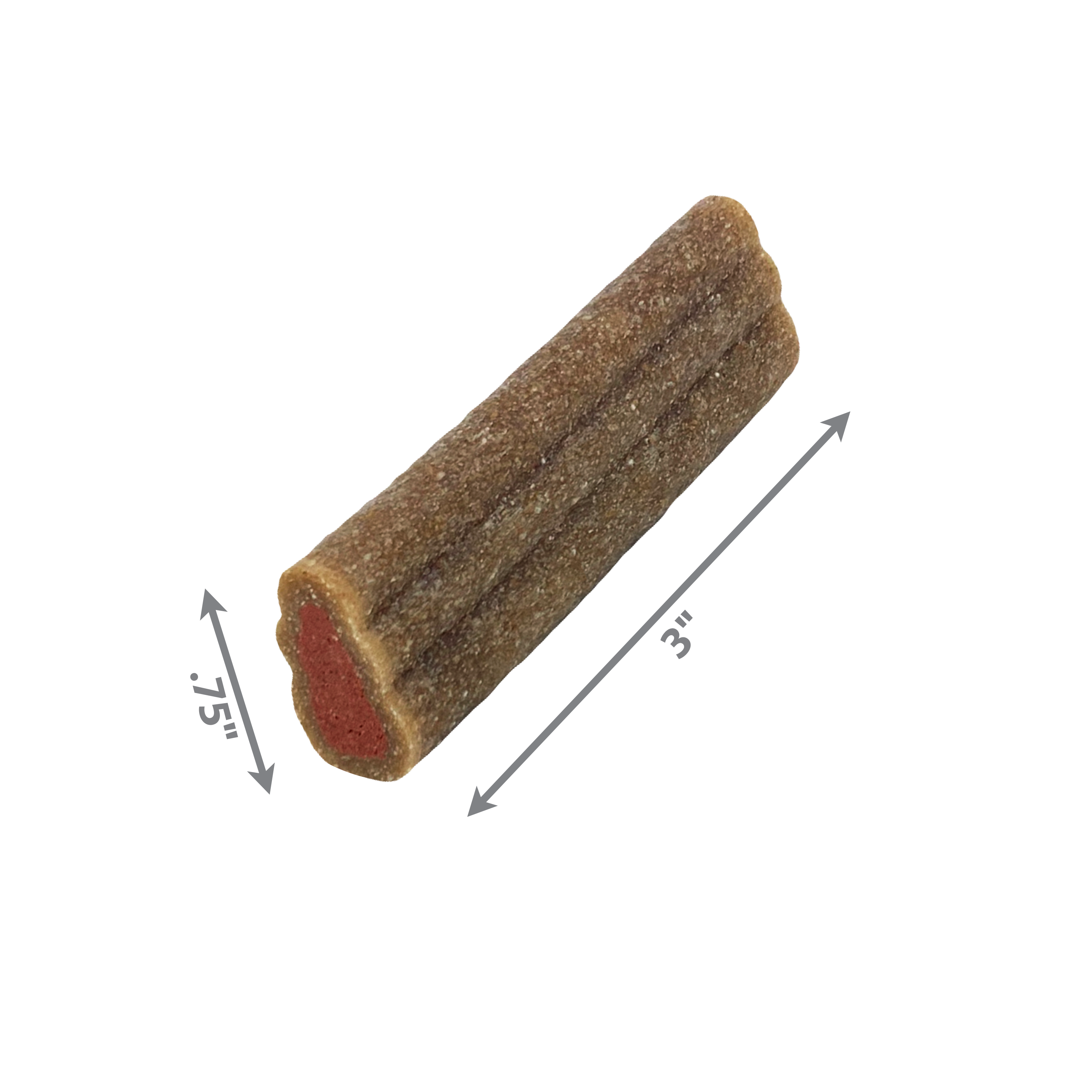Image displaying the measurements of the small KONG Ziggie chew, showing its ideal size for smaller breeds while offering effective gum and dental support.
