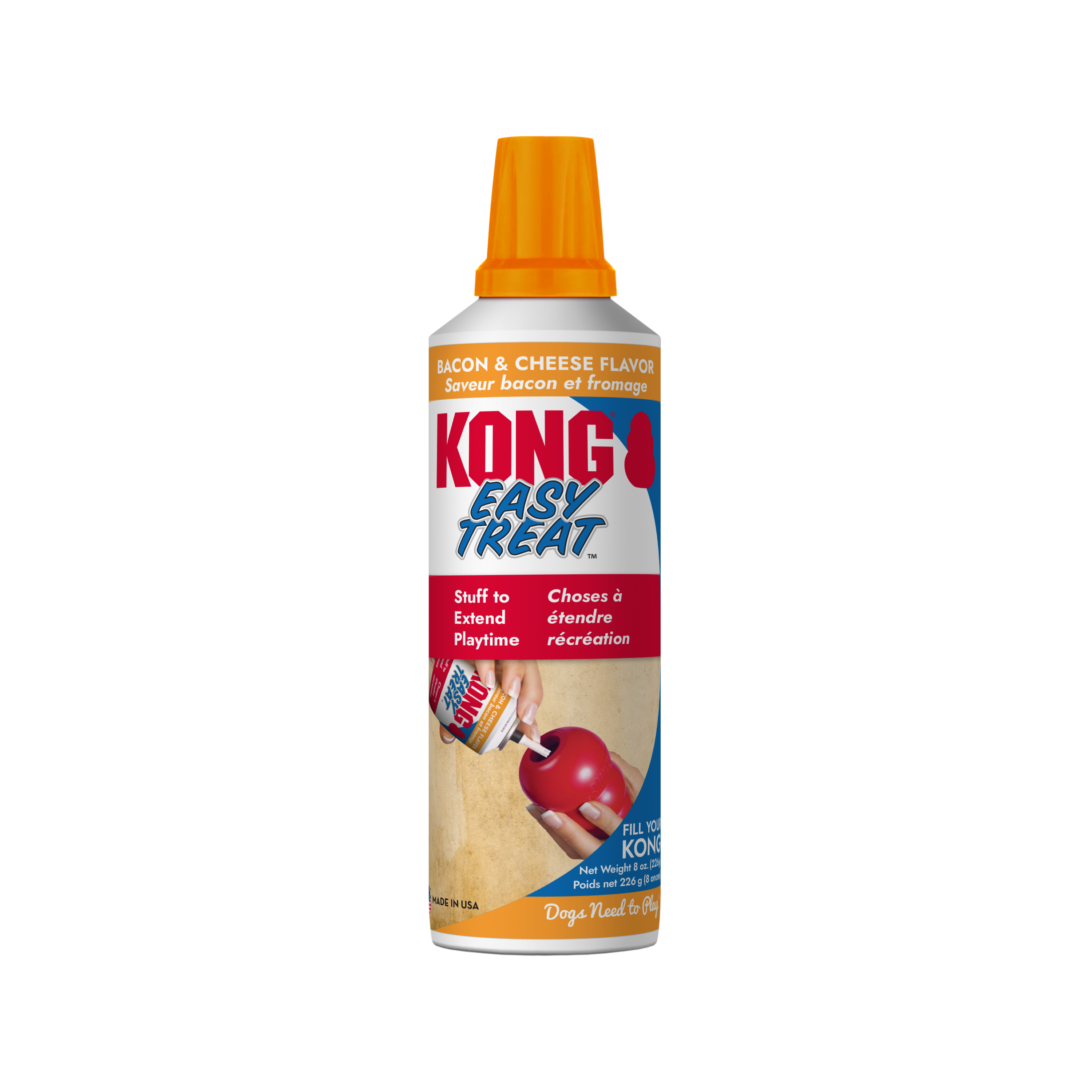 Image of KONG Easy Treat Bacon & Cheese bottle, a convenient, mess-free treat solution that offers delicious flavour and mental stimulation for dogs.