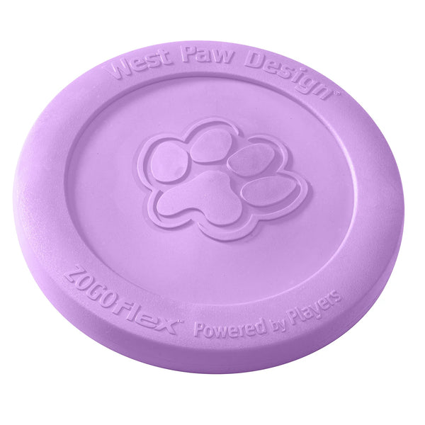 An image of the front of the West Paw Zisc in limited edition Lavender, showcasing its durable and flexible design for dogs.