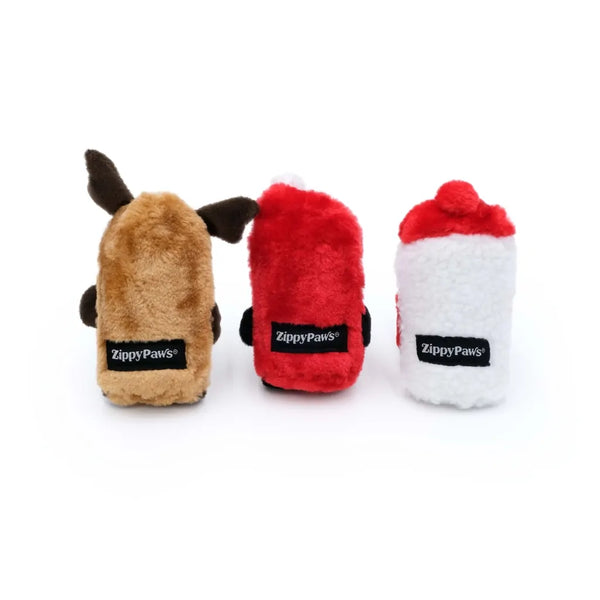 Back view of ZippyPaws Holiday Squeaky Bundle highlighting durable, no-stuffing design for festive, low-maintenance dog play during the holidays.