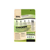 Back of the Zeal air-dried chicken dog food bag displaying feeding information, ingredient transparency, nutritional benefits, and naturally sourced vitamins and minerals that support complete canine wellness.