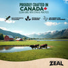 Farm scene with animals in a Canadian pasture representing ethically sourced ingredients and Zeal’s commitment to air-dried nutrition, natural ingredients, and minimally processed dog food