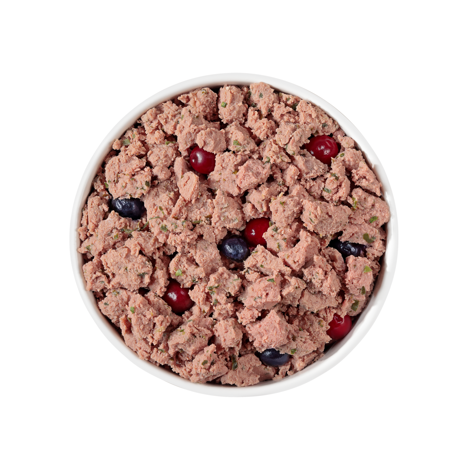 Fresh sliced beef and bison dog food served in a bowl, highlighting moist texture, high-protein ingredients for muscle support, and natural prebiotics that promote healthy digestion and overall vitality.