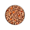 Fresh sliced chicken dog food served in a bowl, highlighting moist texture, high-protein ingredients for muscle support, and natural prebiotics that promote healthy digestion and overall vitality.