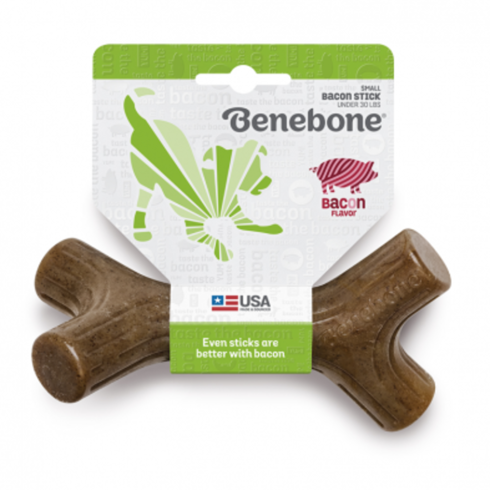 Benebone Maple & Bacon Sticks: Image displaying a bacon stick packaged for freshness, ready for your dog's enjoyment.