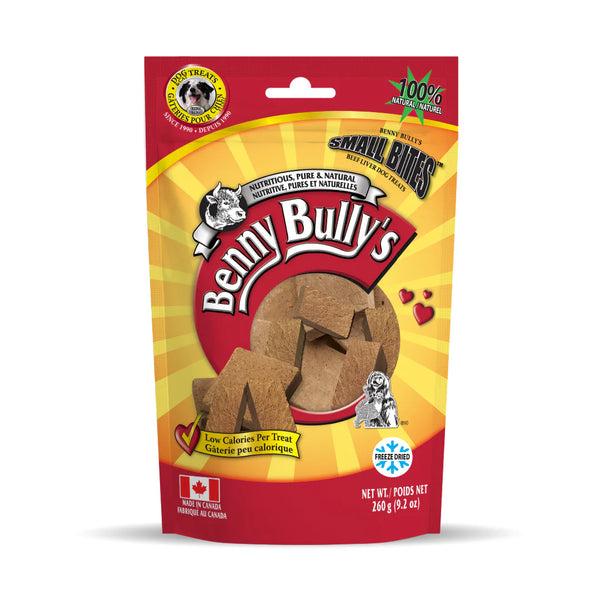 An image showing the front of the 260g bag of Benny Bully Liver Treats.