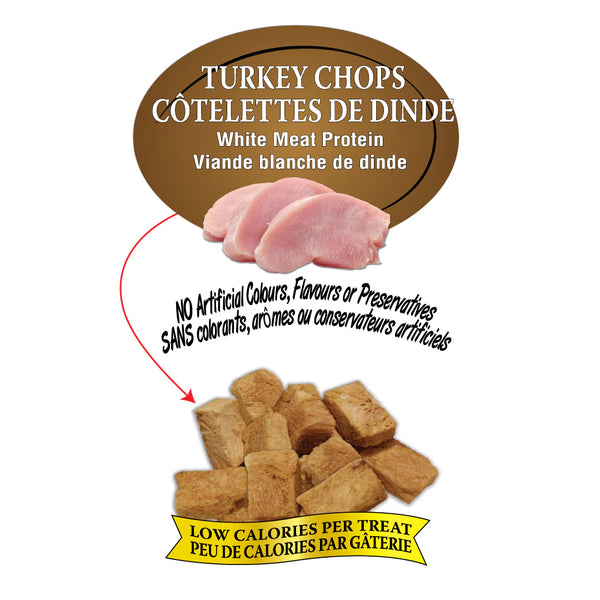 Close-up shot of Benny Bully's Turkey Chops, showcasing the texture and quality of these premium dog treats.