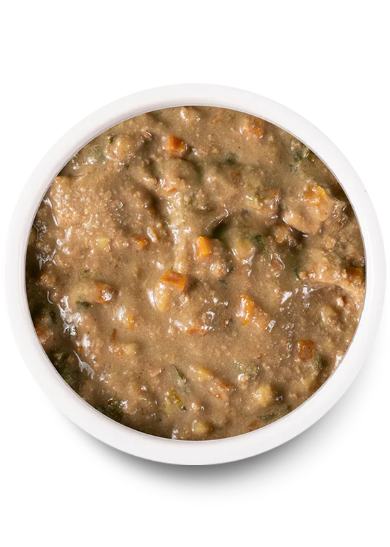 Close-up image showing the front of the Open Farm - Chicken & Salmon Rustic Stew can with clear text and graphics.