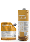 Image showing the back of both the 12 oz and 32 oz Open Farm Chicken Bone Broth packaging, detailing the ingredients and nutritional information.