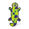 Image showing the green and purple Outward Hound Durablez Gecko dog toy, featuring a stuffing-free design, multiple squeakers, and reinforced K-9 TUFF GUARD durability.