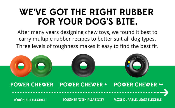 Comparing the Goughnuts Ring rubber types and how to choose the right one for your dog depending on their chewing behaviour.