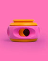 WAGLAB PlayStack The Spinner Pink and Orange dog toy without packaging showing durable natural rubber enrichment design for treat dispensing, chewing, and interactive play