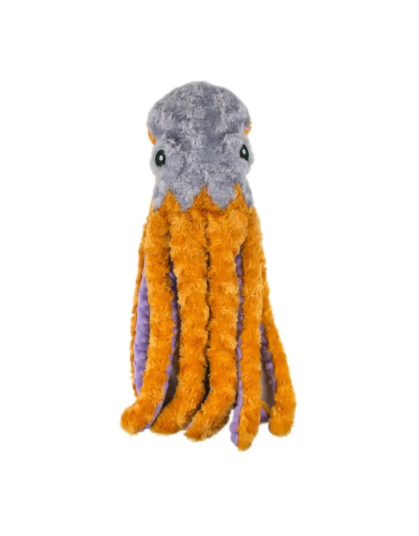 Tall Tails 14” Octopus Plush Dog Toy featuring rope interior, reinforced mesh fabric, and baby-soft exterior for durable tugging, safe squeaking, and snuggling.