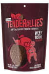 Front of the bag of Fromm Tenderollies - Beef-a-Rollie Flavour Dog Treats, featuring a vibrant design with the product name and an image of the treats.
