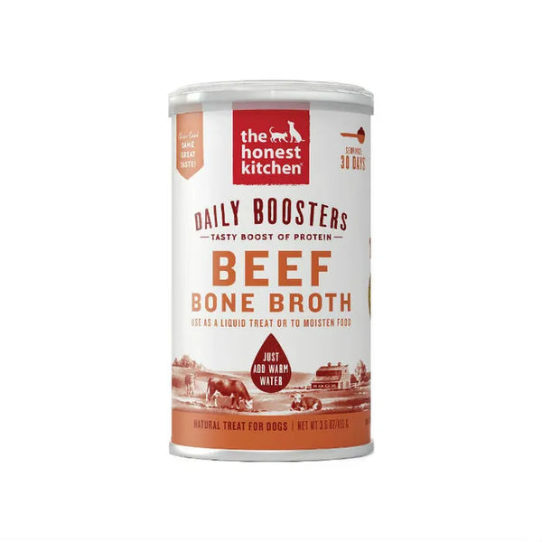 Front view of TheHonest Kitchen - Beef & Turmeric Instant Beef Broth can showcasing the product label.