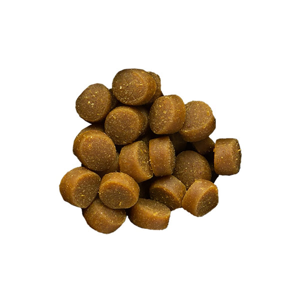 Close-up view of Zuke’s Mini Naturals Peanut Butter & Oats Dog Treats, showcasing their soft, chewy texture and small size.