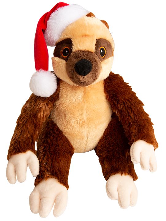 Snugarooz Holiday Sasha the Sloth Dog Toy, 11 inches of plush holiday fun with crinkle material and squeaker for medium to large dogs.