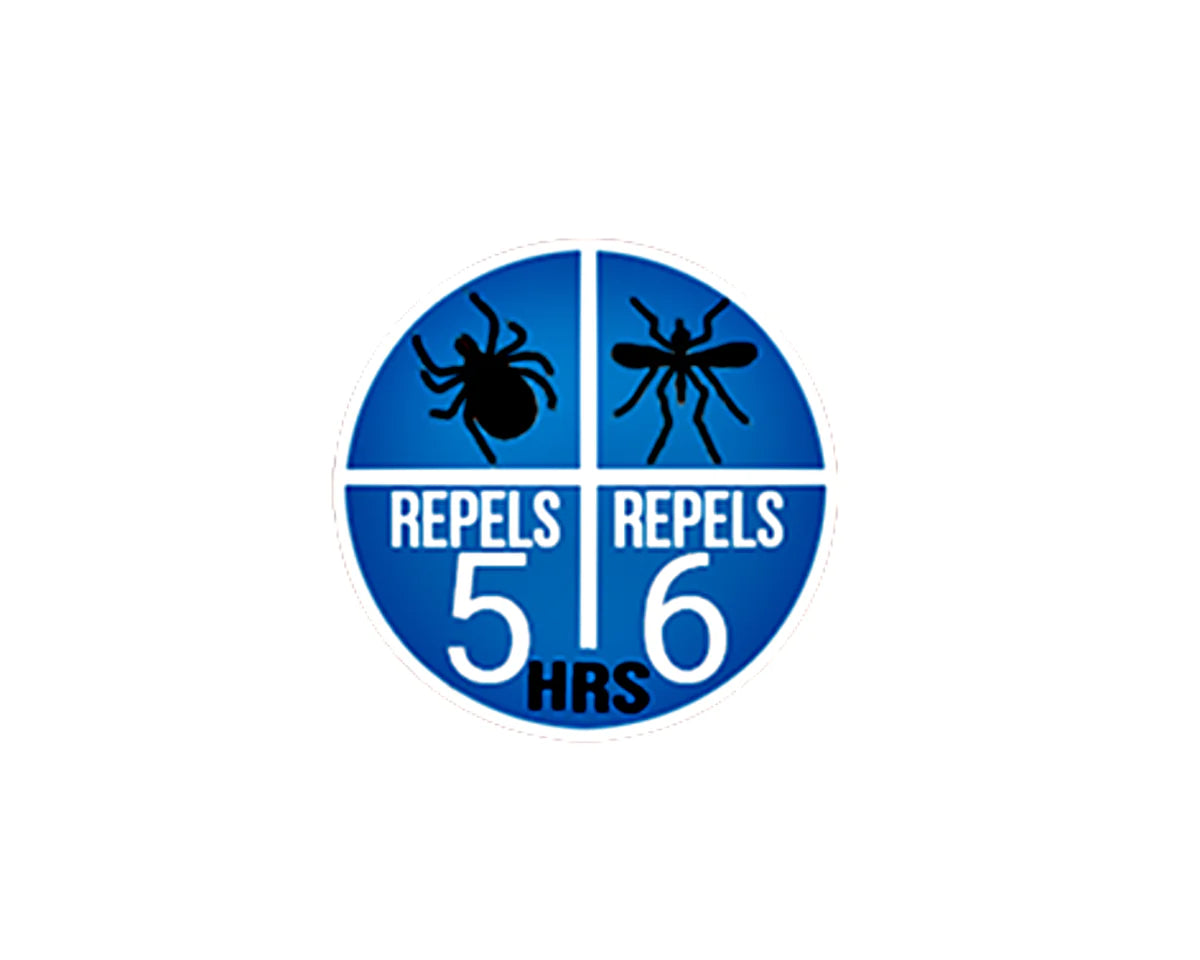 Tick Attack™ Botanical Insect Repellent: Illustration indicating 5 hours of tick protection and 6 hours against mosquitoes, ensuring long-lasting defense.