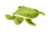 Close-up of Shelly the Turtle plush dog toy featuring a compact 4-inch design, floppy sewn-on legs, ultra-soft premium fabric, reinforced Tuffweb™ mesh lining, embroidered safety details, and durable construction ideal for puppies and small dogs.